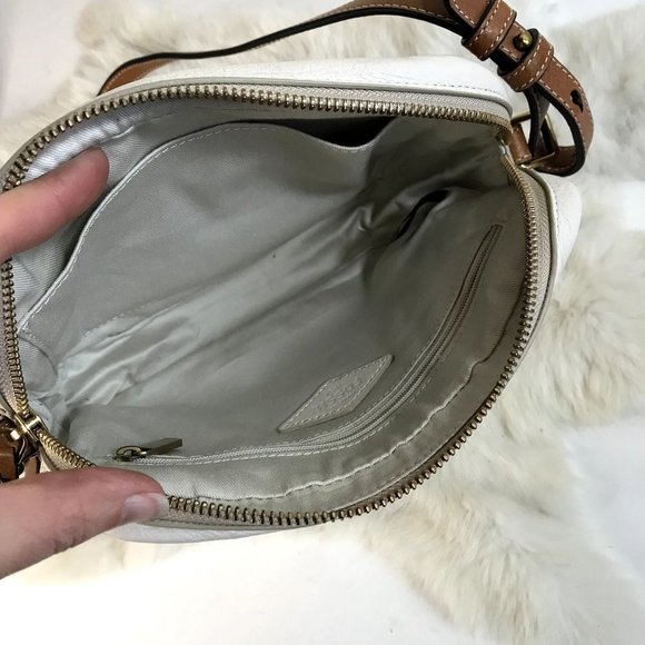 Fossil Vintage Mini Crossbody Pebbled Leather Bag White Tan - Picture 7 of 11